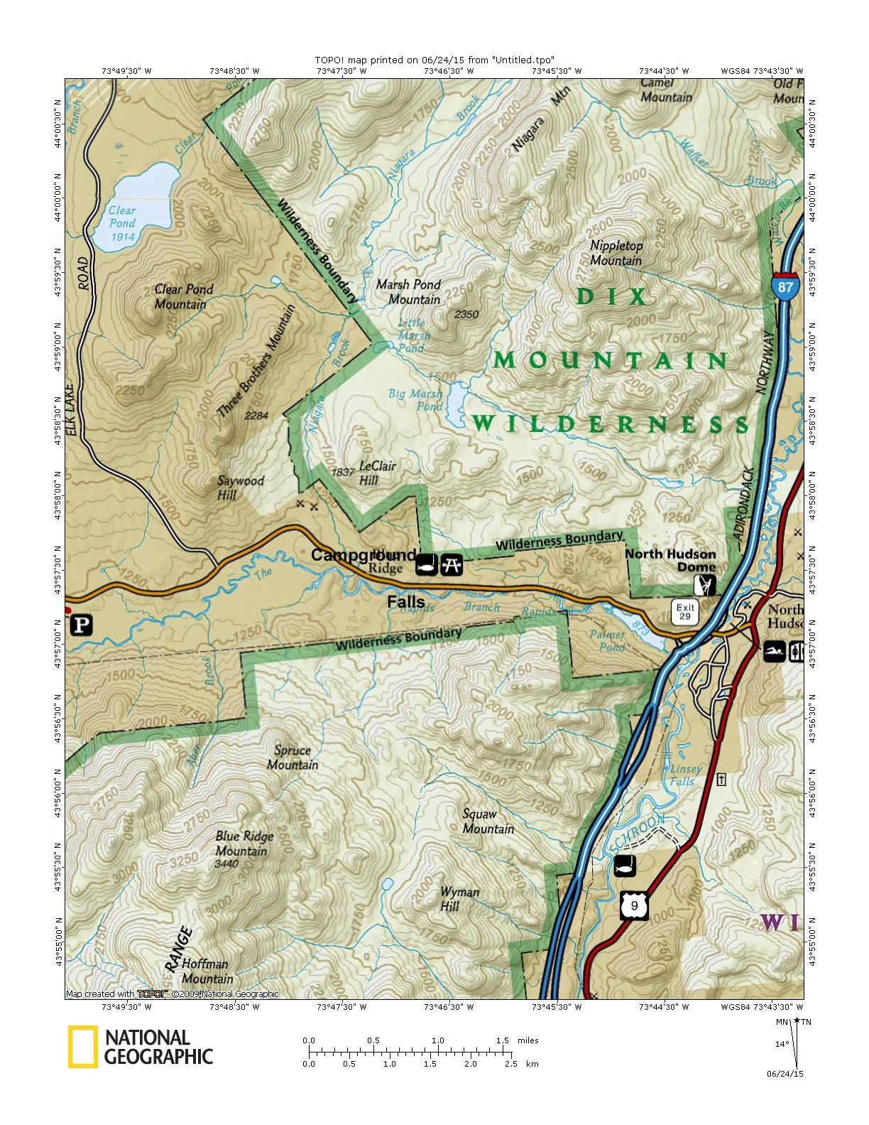 Blue Ridge Falls Campsites: Small Scale Topographic Map